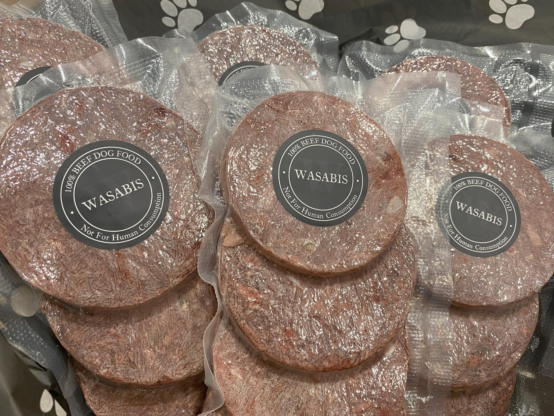 Vacuum-sealed Wasabi’s patties with branded labels